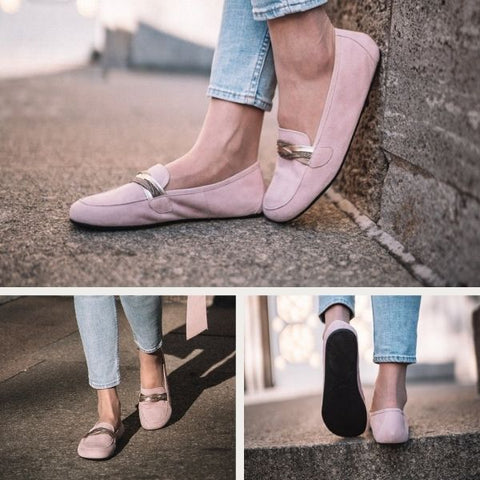 roze mocassin blote voeten schoenen