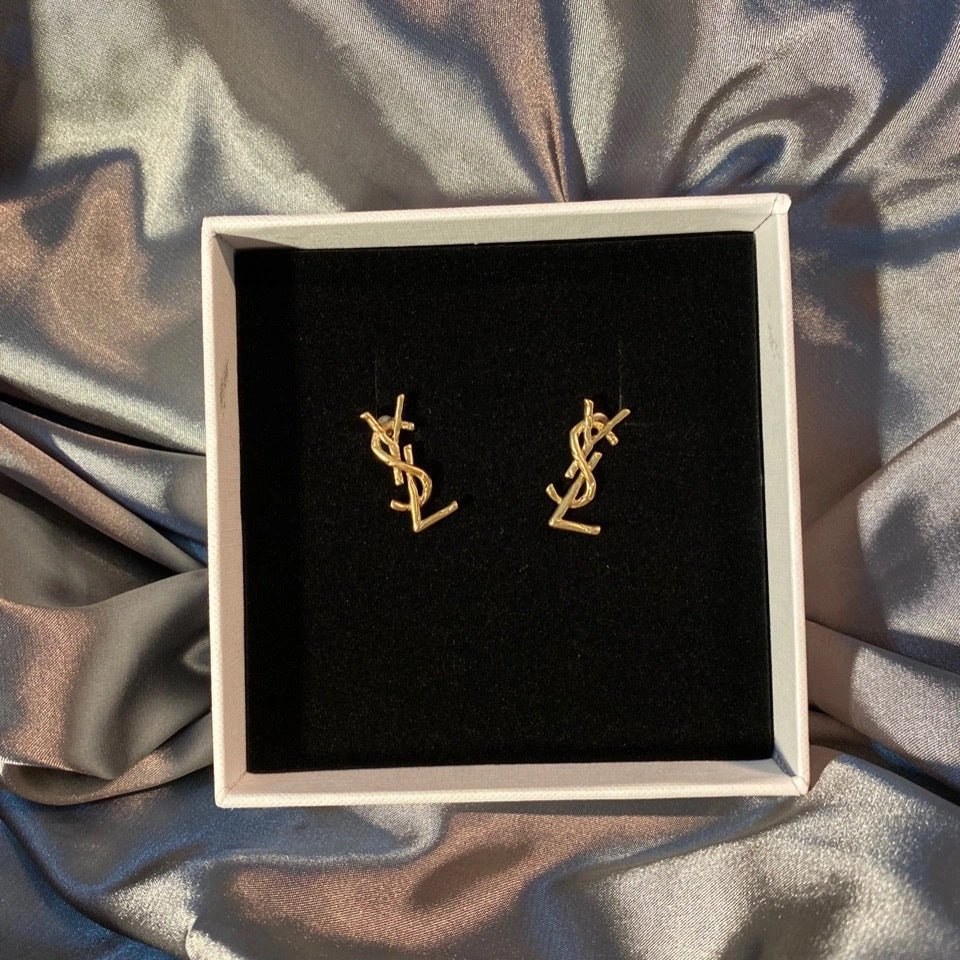 YSL Saint Laurent letter simple earrings female silver needle te
