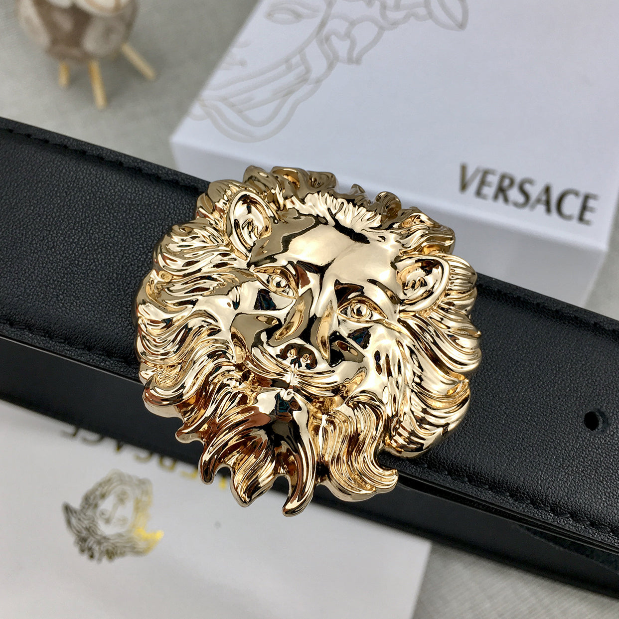 Versace retro classic domineering golden lion head buckle belt belt