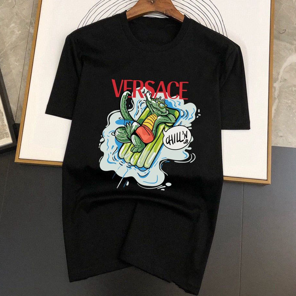 Versace  lettering logo boys and girls round neck short sleeve T shirt top tee