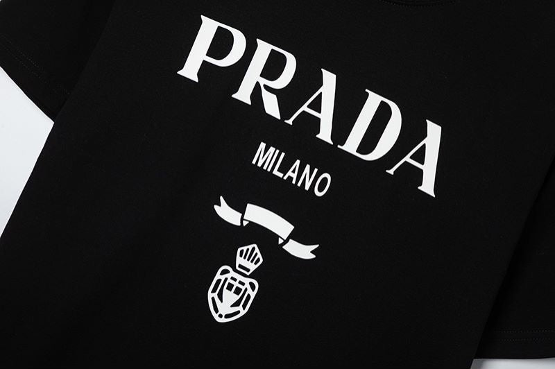 PRADA lettering logo boys and girls round neck short sleeve T shirt top tee