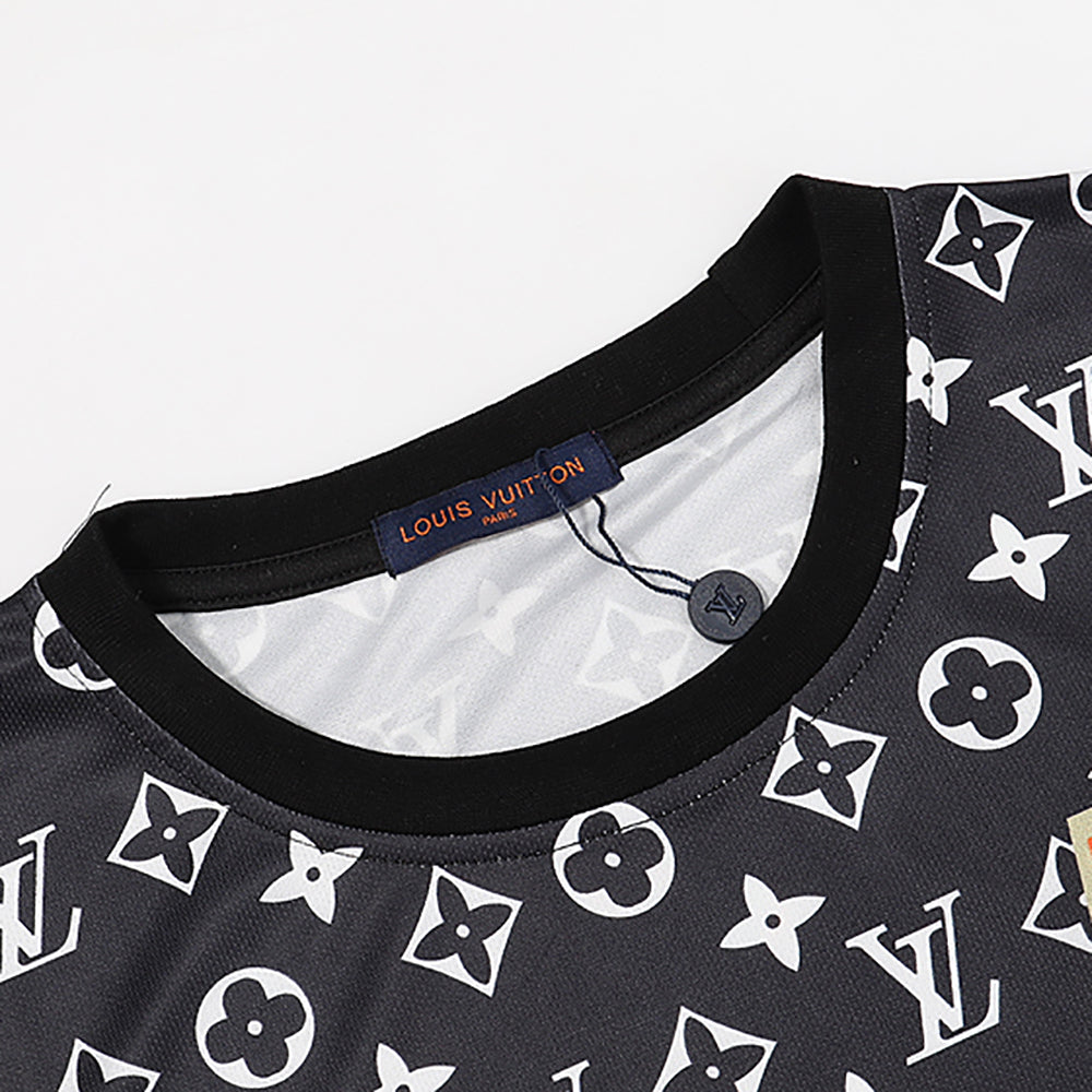 LV Louis Vuitton New Color Letter Print Couples Black Round Neck Short Sleeve T Shirt Top tee