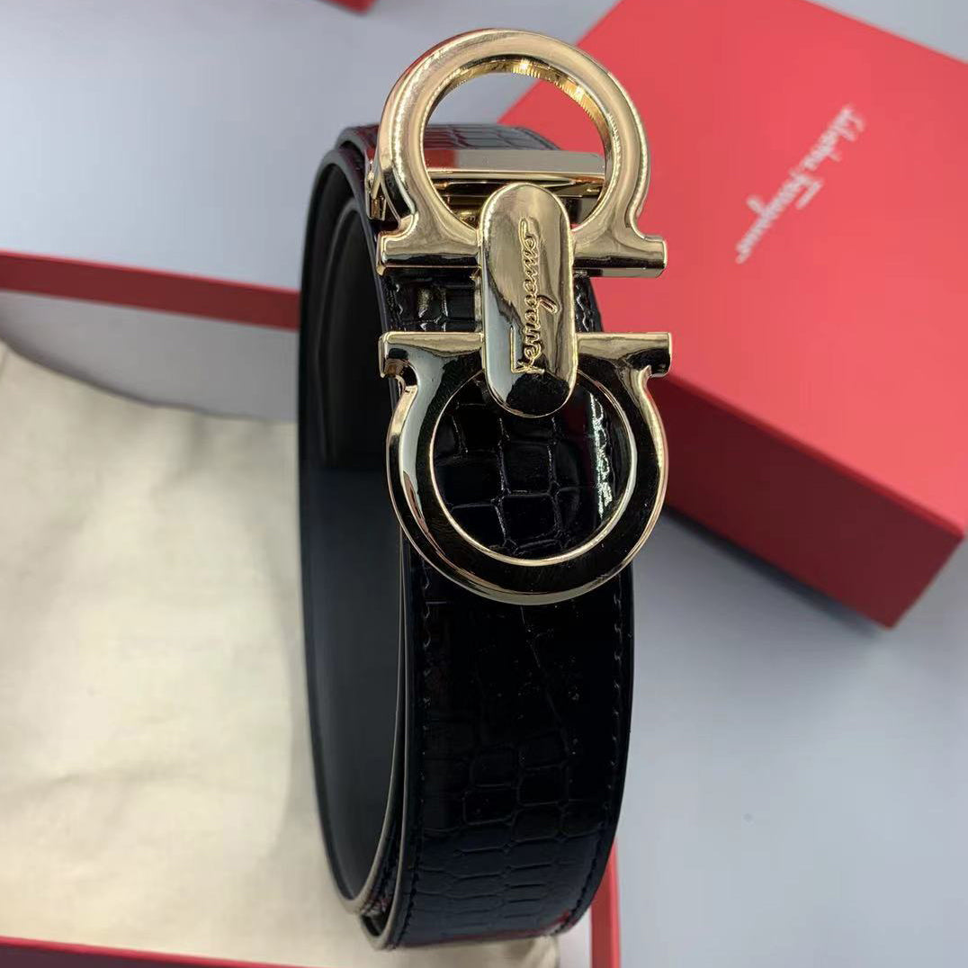 Ferragamo Crocodile Pattern Men's Leather Belt