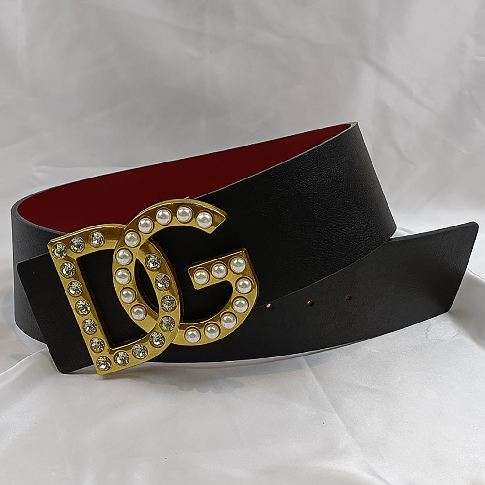 D&G Dolce & Gabbana New Pearl Rhinestone Letter Buckle Large 7.0CM Belt