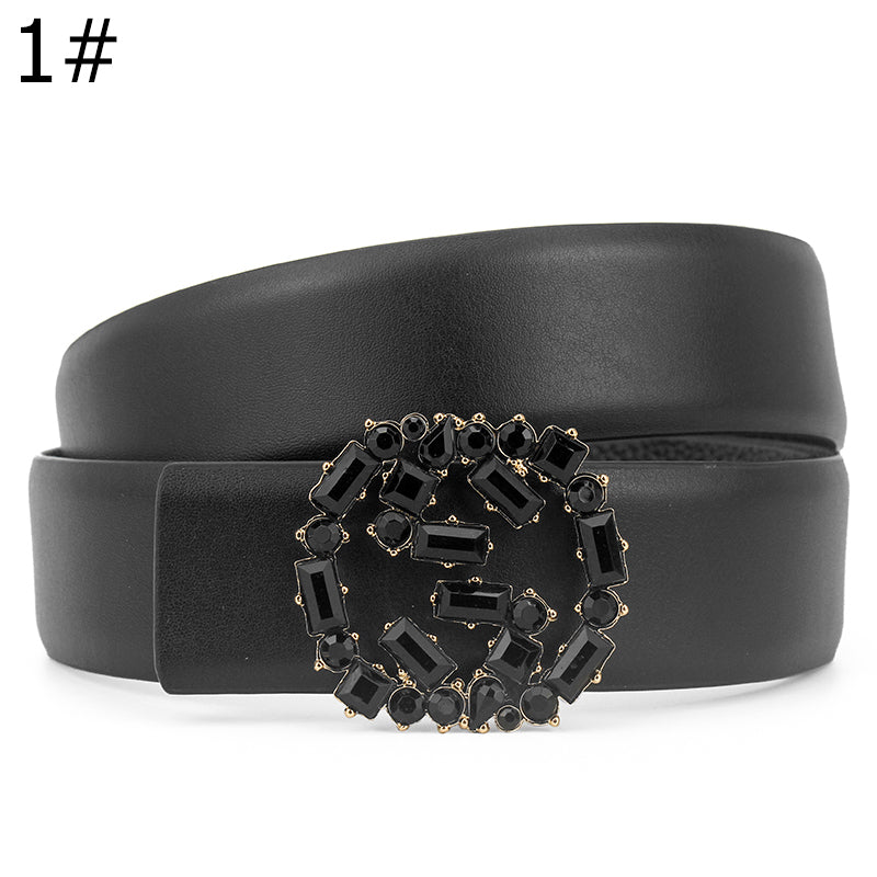 GG fashion casual ladies sleek belt with diamond-lettered buckle