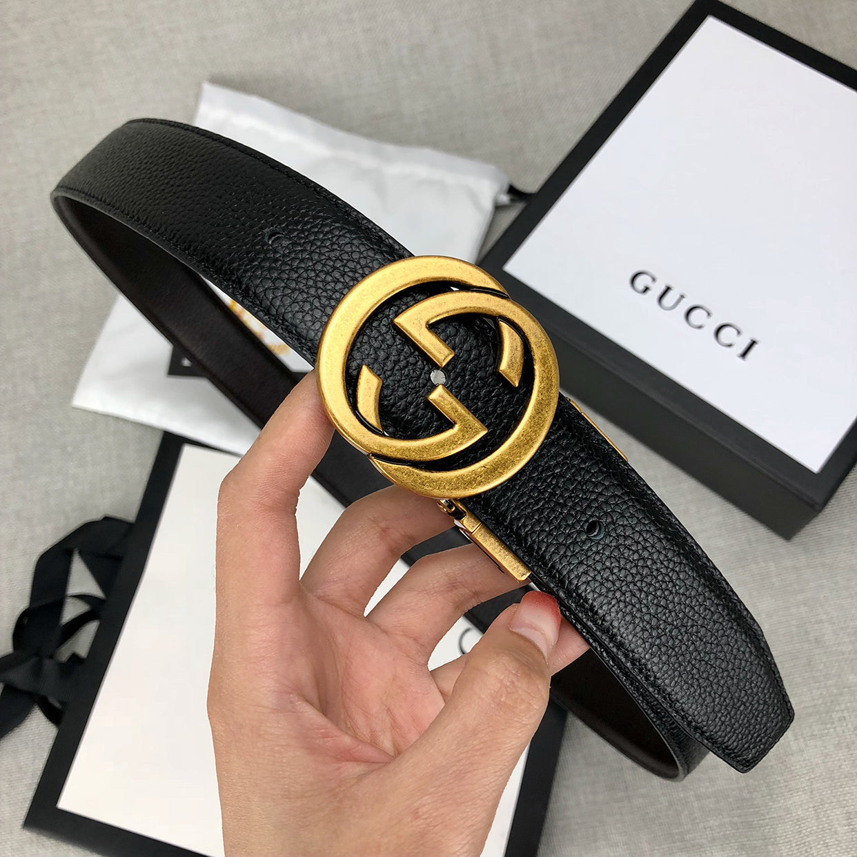 GG fashion casual ladies lychee belt with letter buckle belt