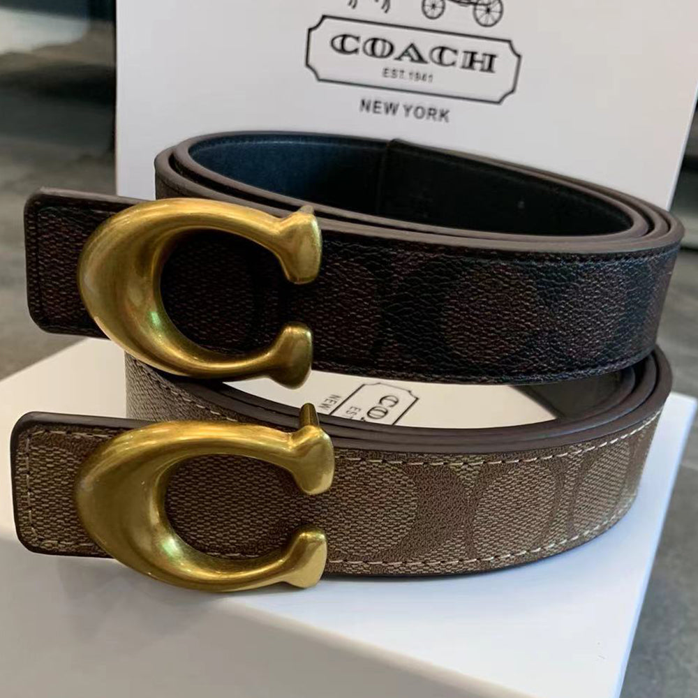 Coach Hot Sale Gold Buckle Letter Print Belt