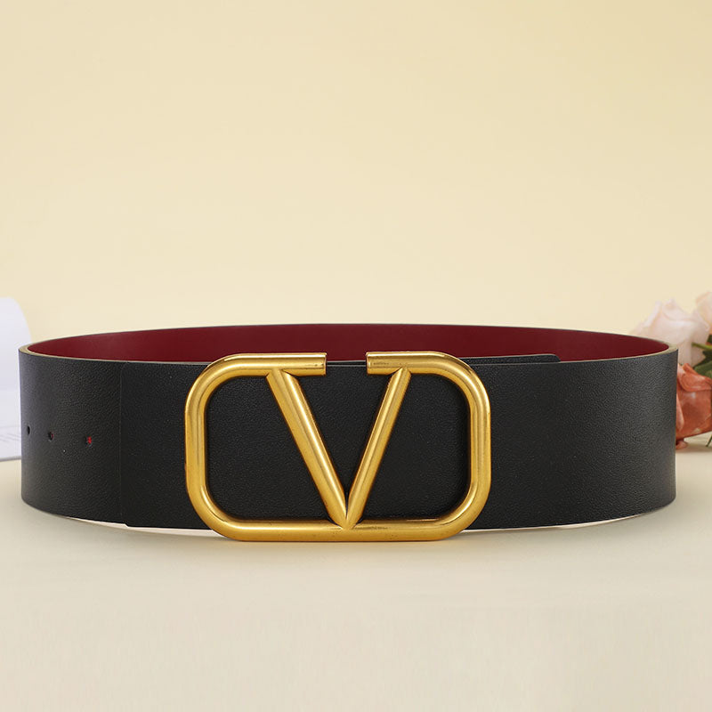 Valentino V letter wide belt with smooth buckle