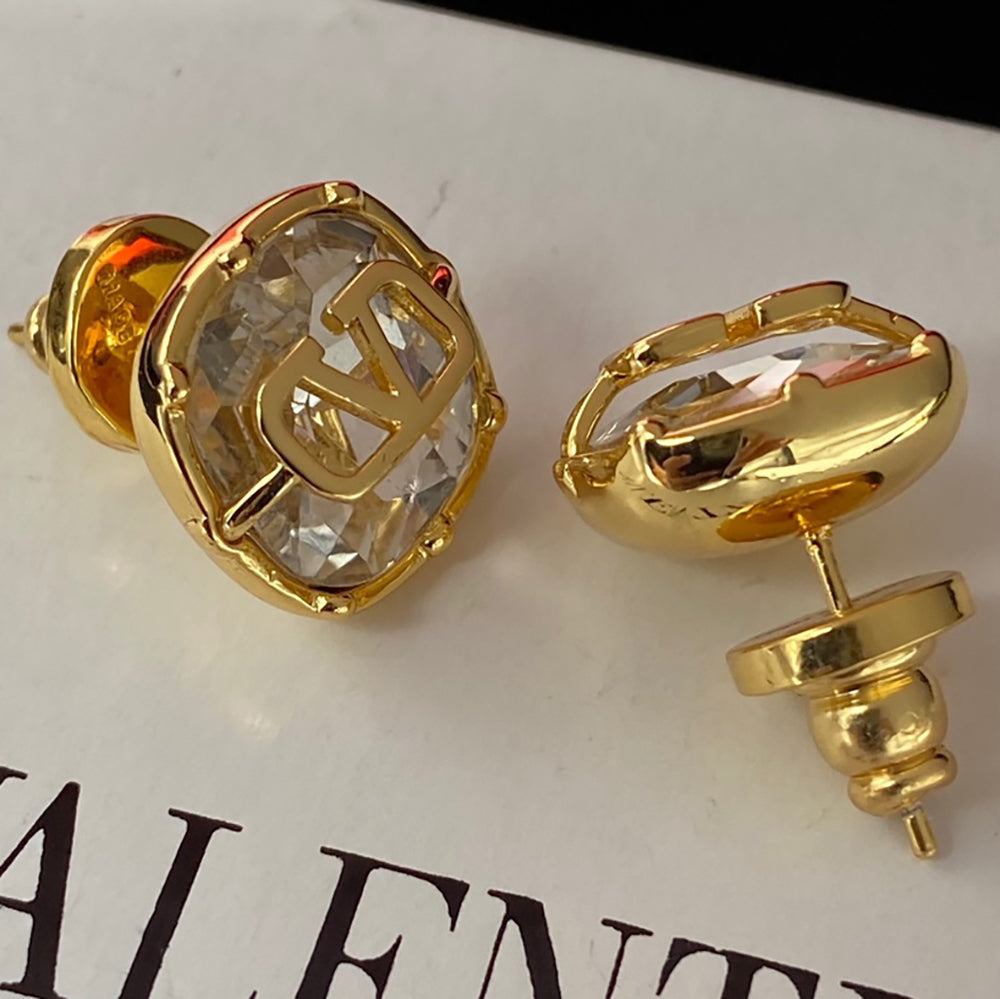 Valentino Gold Alphabet Diamond Stud Earrings