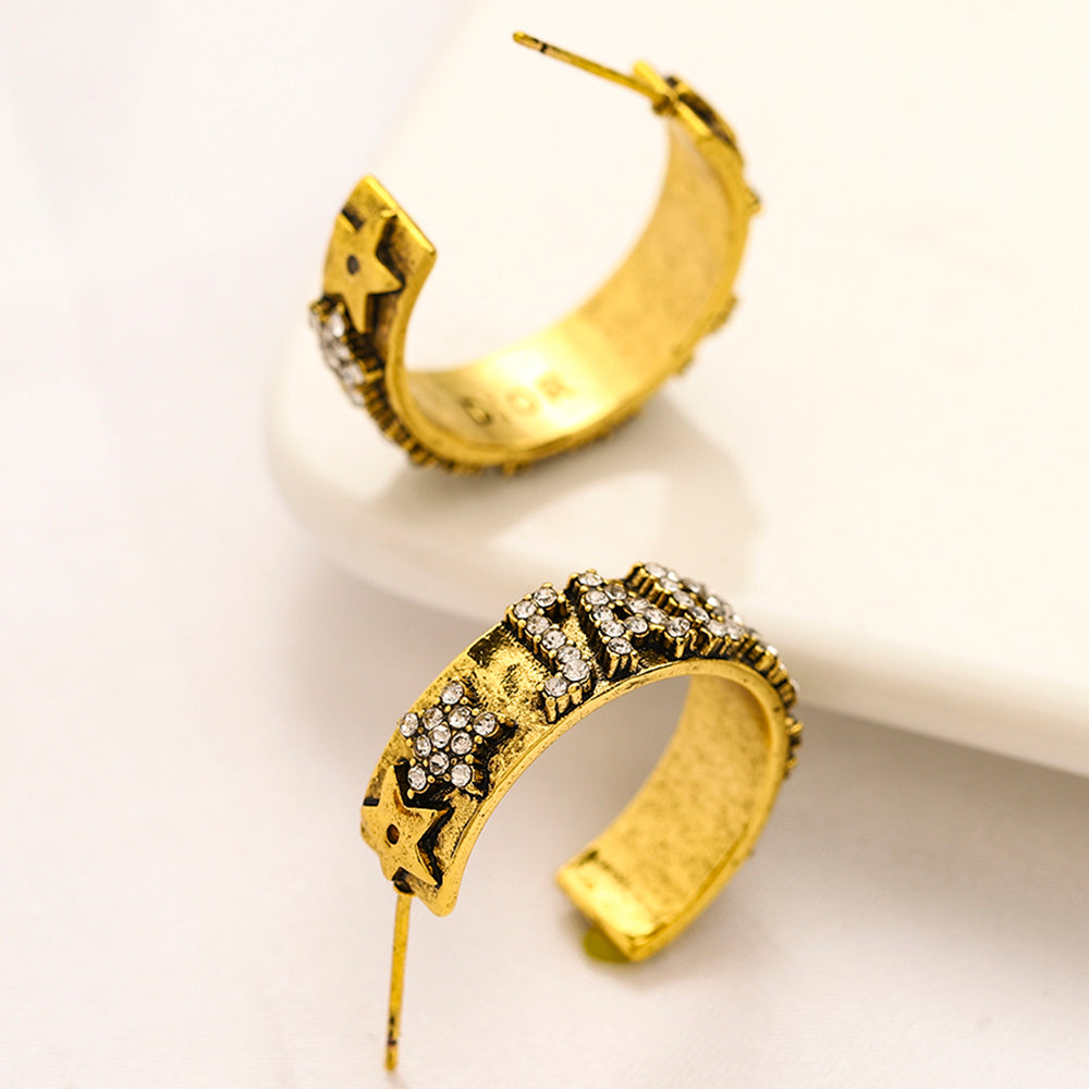 Christian Dior Vintage Gold Diamond Letter Logo Women's Styl