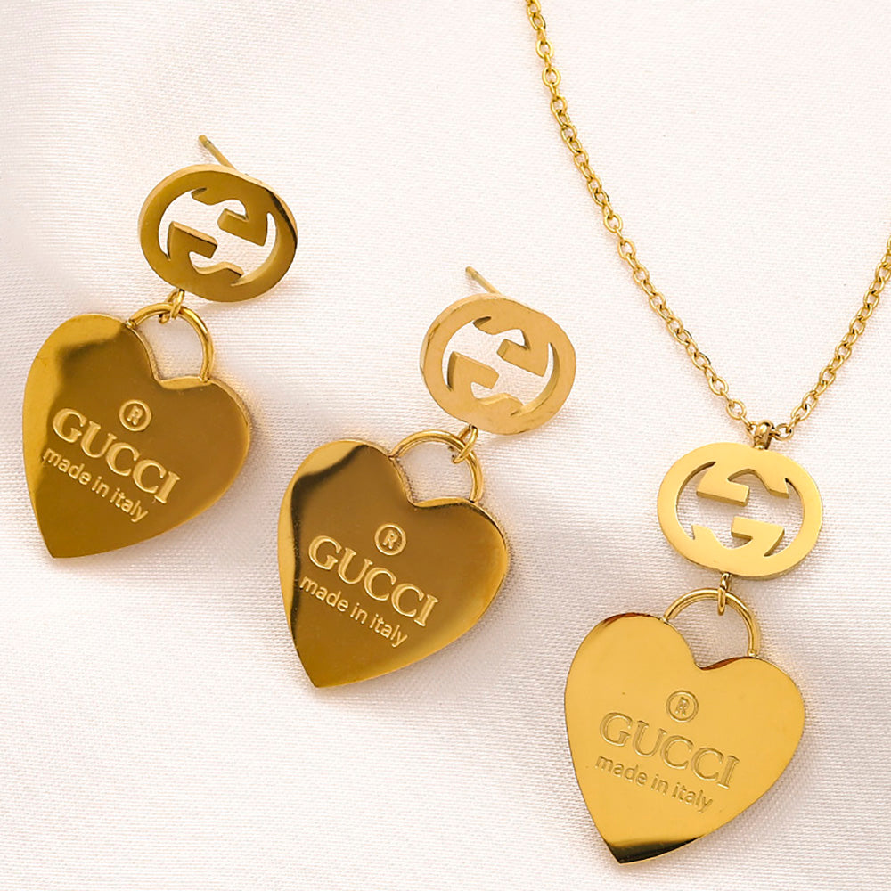 GG Gold Alphabet Logo Women's Earring Necklace
