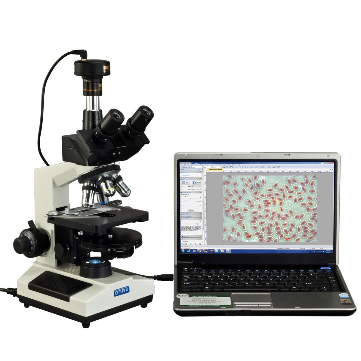 OMAX M837L Series LED Trinocular Compound Microscope 40X-2000X Magnification with Phase-Contrast Turret + 5MP USB 2.0 Digital Ca - Omax product image