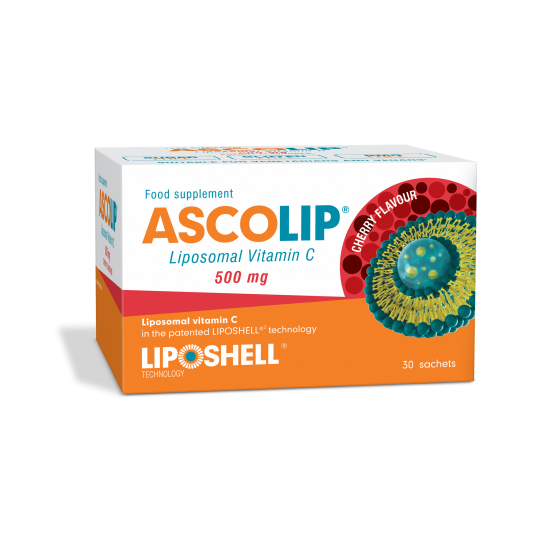 Vitamina c lipozomala cu aroma de cirese, ascolip 500mg, 30 plicuri, liposhell