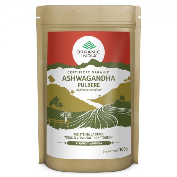 Ashwagandha pulbere - rezistenta la stres & tonic adaptogenic, 100g, organic india