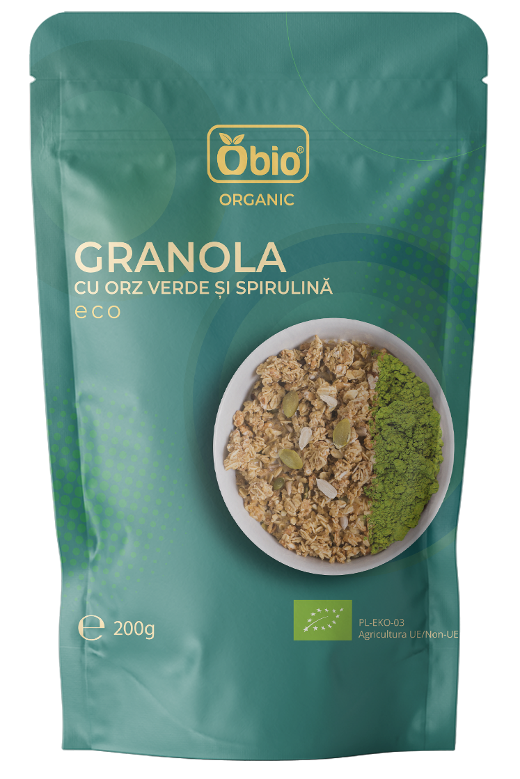 Granola cu orz verde si spirulina, bio, 200g, obio