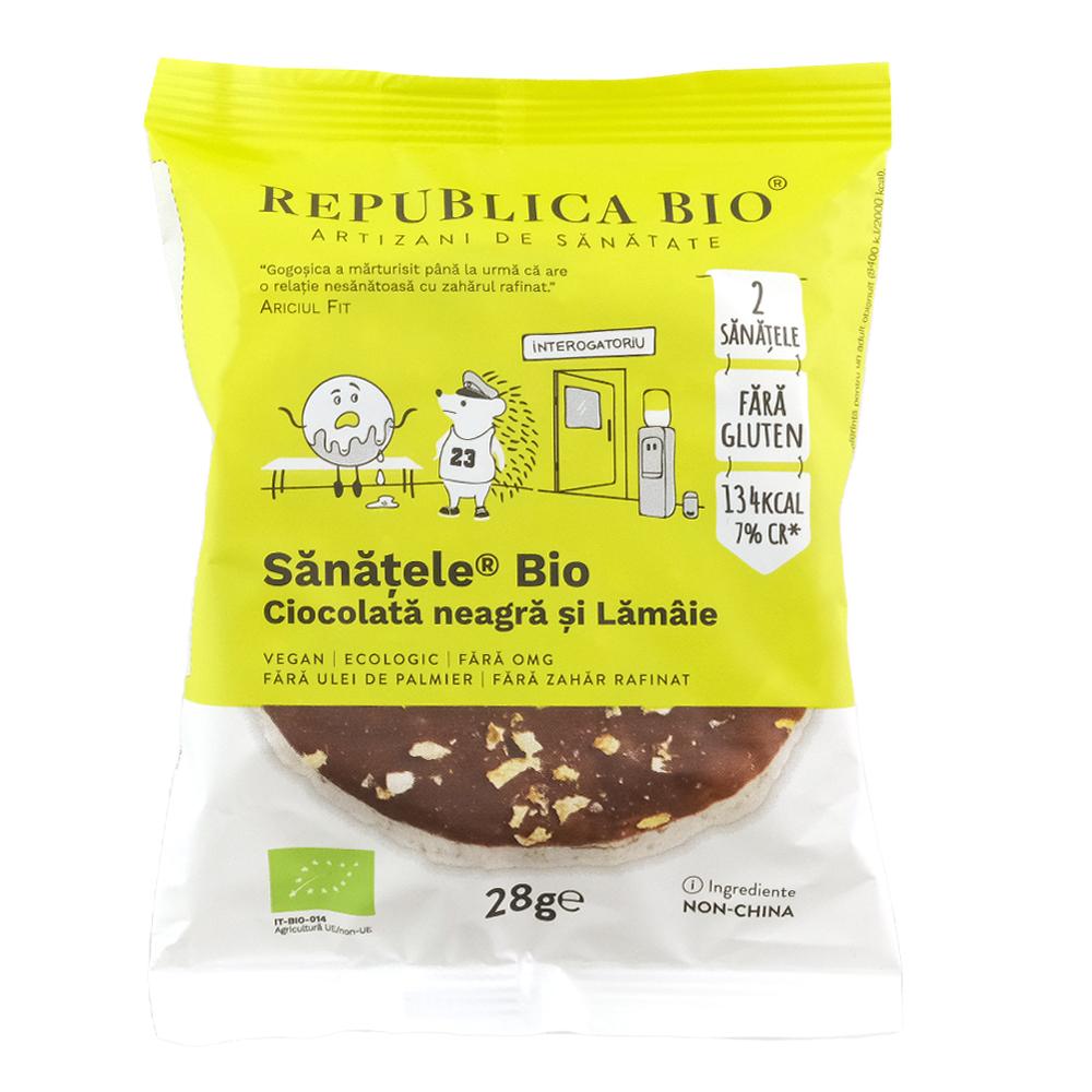 Sanatele bio ciocolata neagra si lamaie, fara gluten, 28g, republica bio