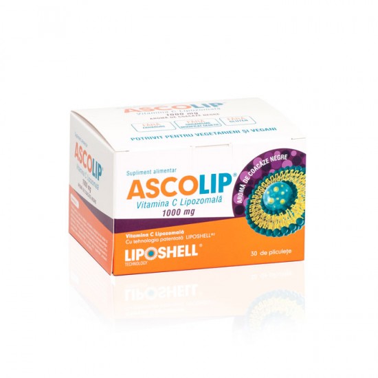 Vitamina c lipozomala cu aroma de coacaze, ascolip 1000mg, 30dz, liposhell