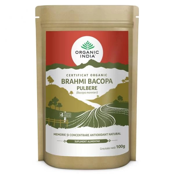 Brahmi bacopa pulbere memorie si concentrare, antioxidant natural 100g, organic india