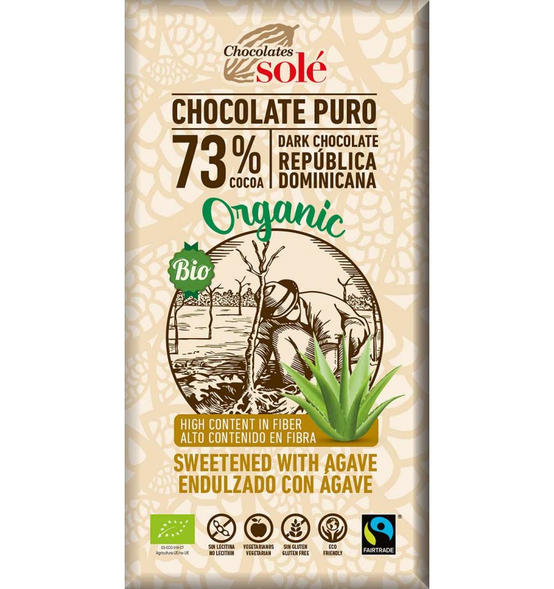 Ciocolata neagra cu sirop de agave si 73% cacao, ecologica, 100g, chocolates sole