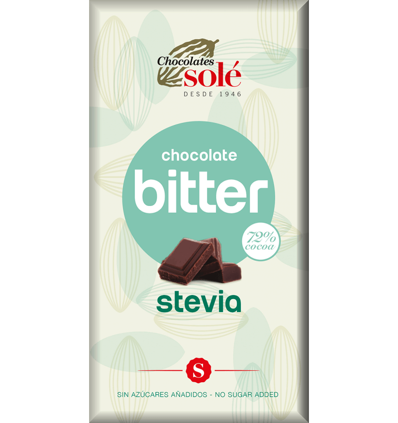 Ciocolata amaruie cu stevie, fara zahar, 72% cacao, 100g, chocolates sole