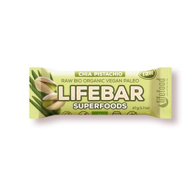 Plus baton cu chia, orz verde si fistic raw, eco, 47g, lifebar