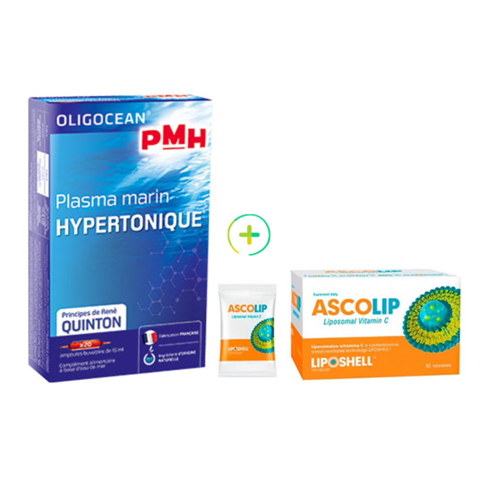 Pachet plasma quinton hypertonic + vitamina c lipozomala 1000mg, ascolip