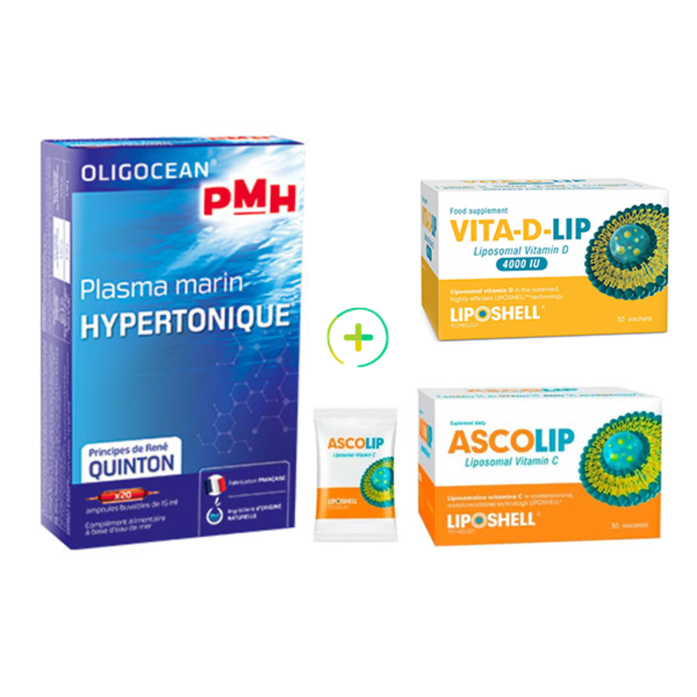 Pachet plasma quinton hipertonic + vitamina c lipozomala 1000mg + vitamina d lipozomala vita-d-lip 4000ui