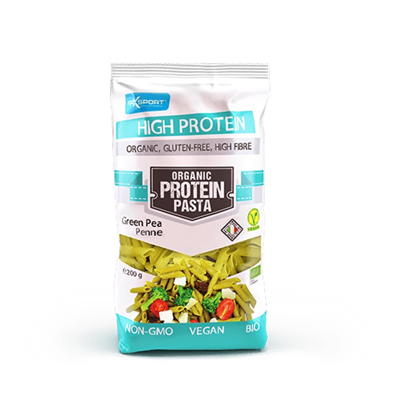 Penne bio din mazare verde, fara gluten, cu continut ridicat de proteine, 200g, maxsport