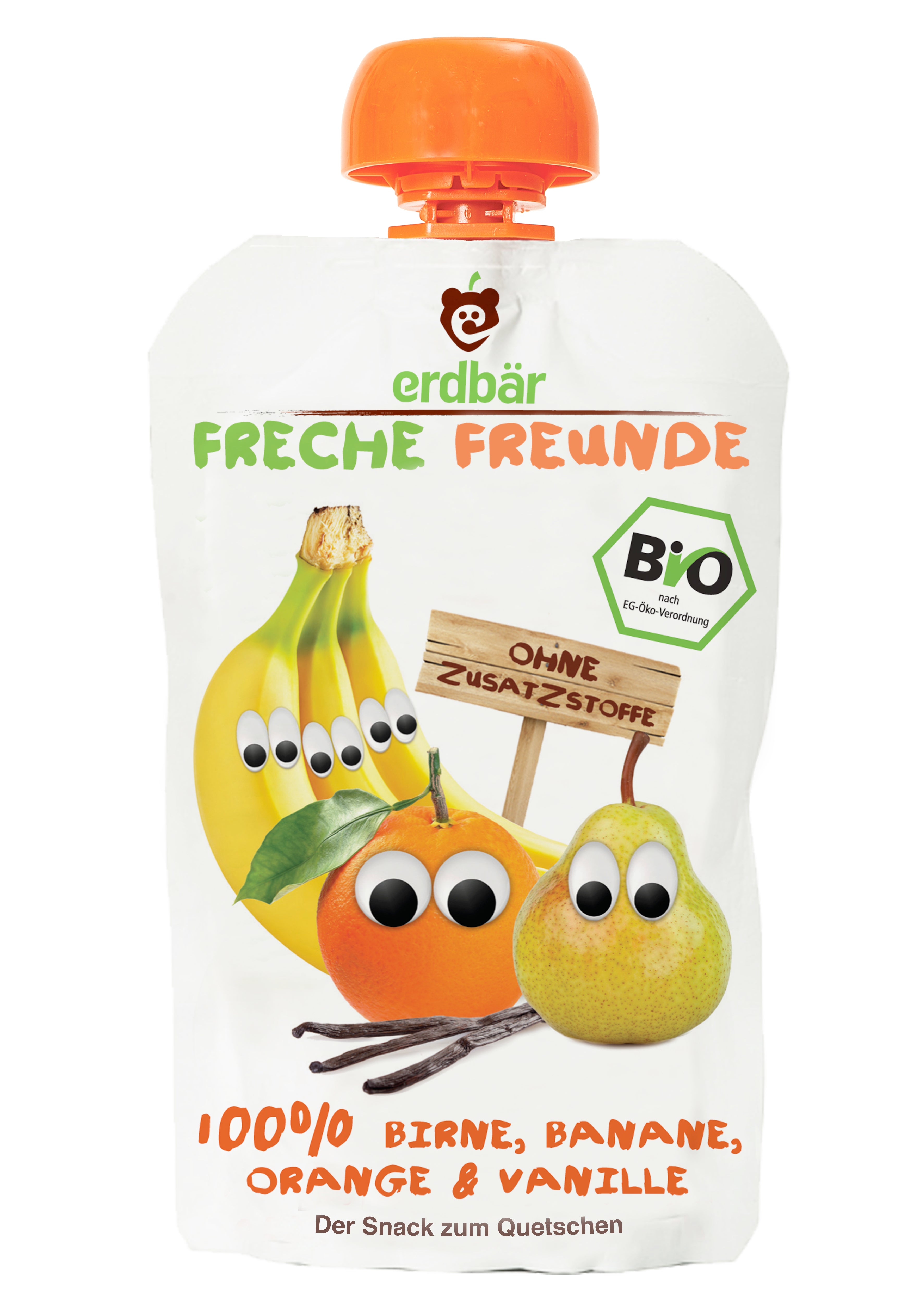 Piure de pere, banane, portocale si vanilie, bio, 100g, erdbar