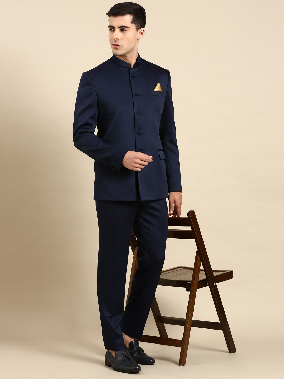 Navy Blue Bandhgala Suit – The Ethnic Co