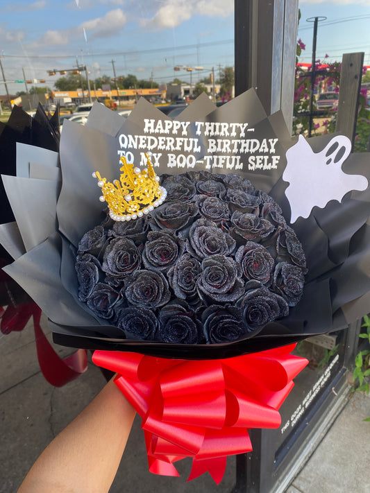 Artificial pink & black glitter flower box spooky 🖤✨ – bouquetsbyrubyhtx