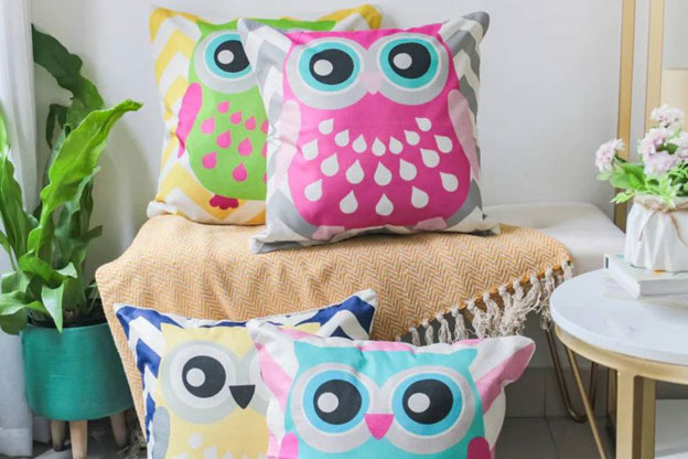 Bright and colorful cartoon cushion cover for children's room