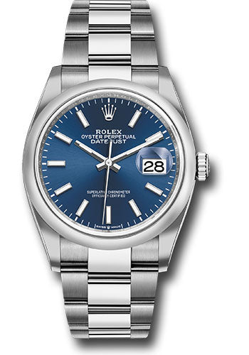 Rolex Steel Datejust 36 Watch - Fluted Bezel - Blue Index Dial - Oyste