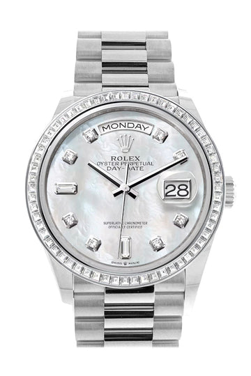 Rolex Platinum Day-Date 36 Watch - Bezel - Mother-Of-Pearl Diamond Dia