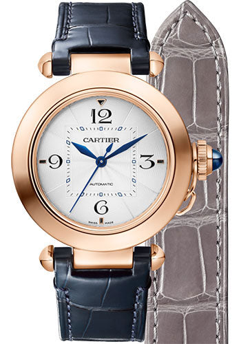 Cartier Santos de Cartier Watch - 39.8 mm Rose Gold Case - Silvered Opaline  Dial - Alligator Skin Bracelet - WGSA0018