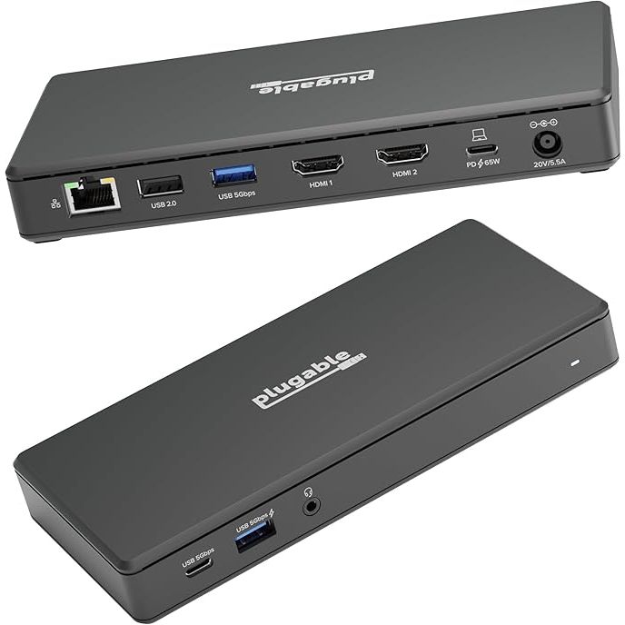Plugable USB-C Docking Station (UD-MSTH2) – Dual 4K HDMI, Power Delivery, USB, Ethernet, Audio, Driverless