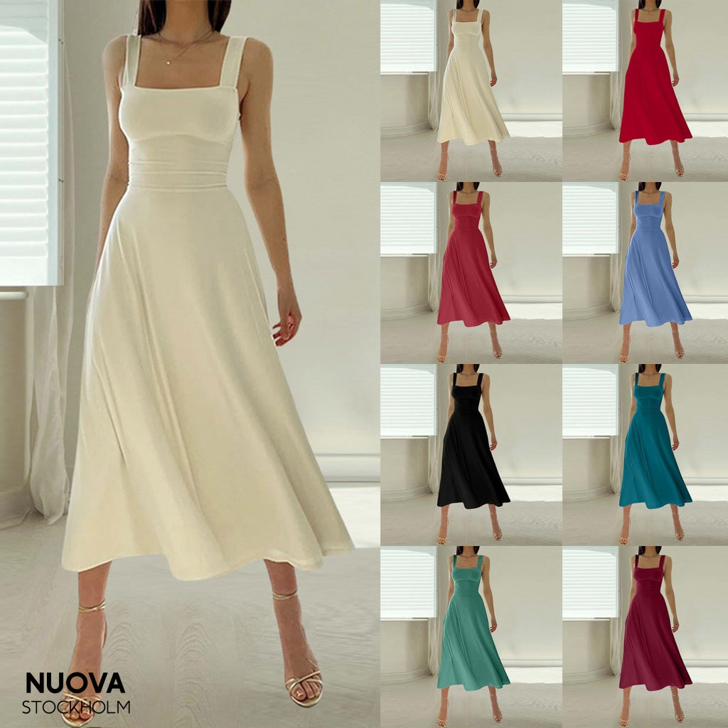 Selma™ - Elegant Monokrom Chiffongklänning Med Fyrkantig Halsringning Dress