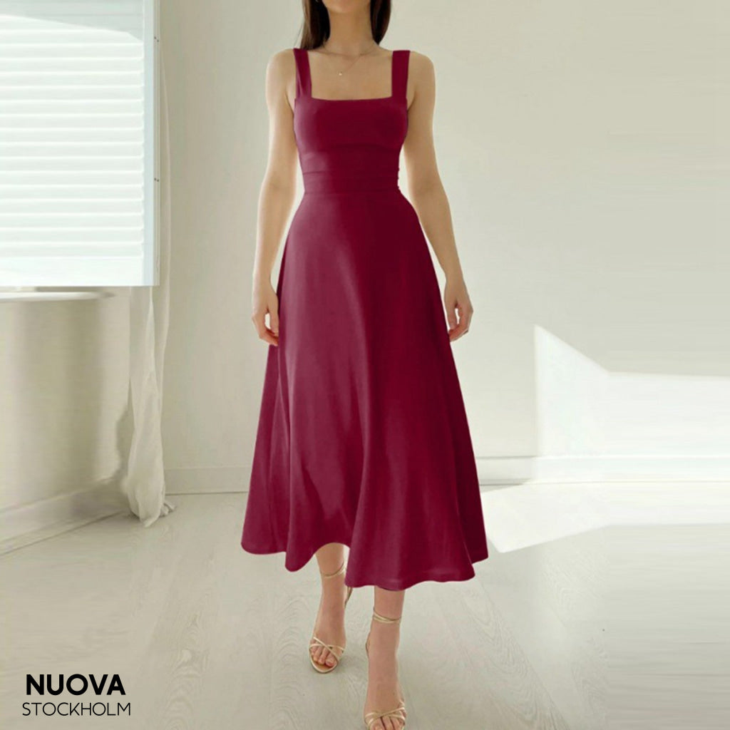 Selma™ - Elegant Monokrom Chiffongklänning Med Fyrkantig Halsringning Rd1 / S Dress