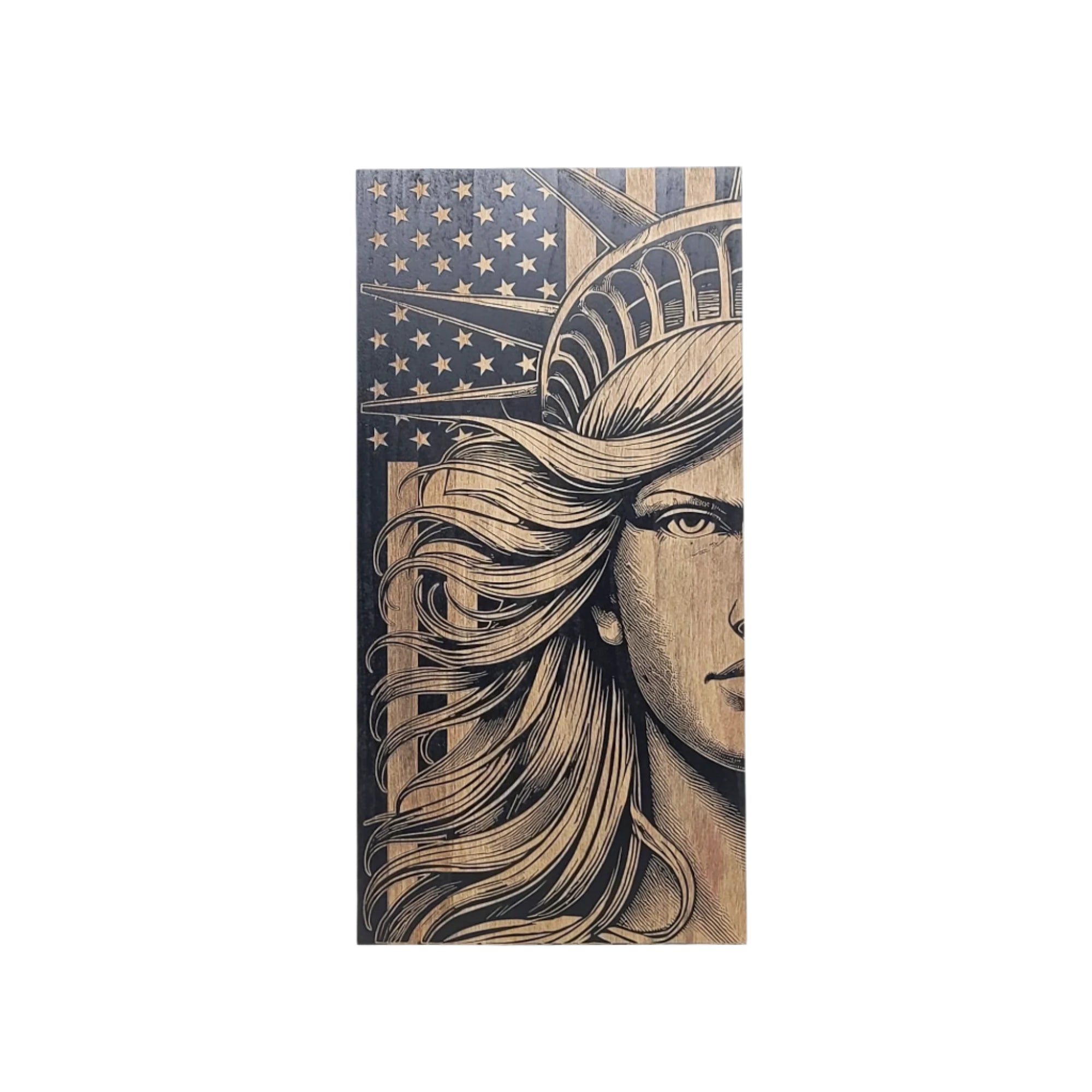 Statue of Liberty Engraved Wooden American Flag - LEF018
