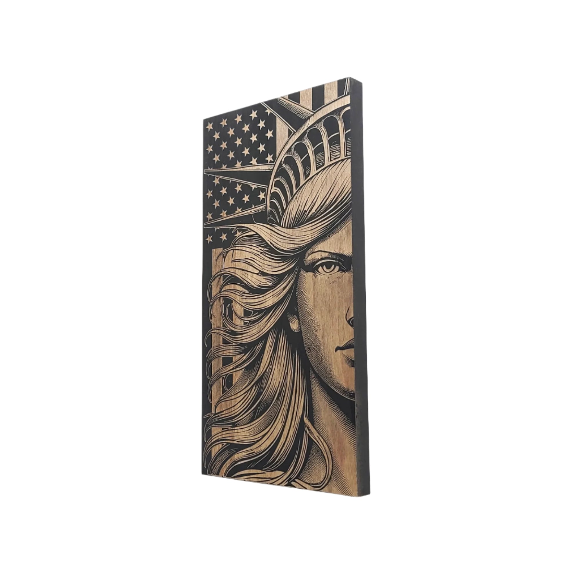 Statue of Liberty Engraved Wooden American Flag - LEF018