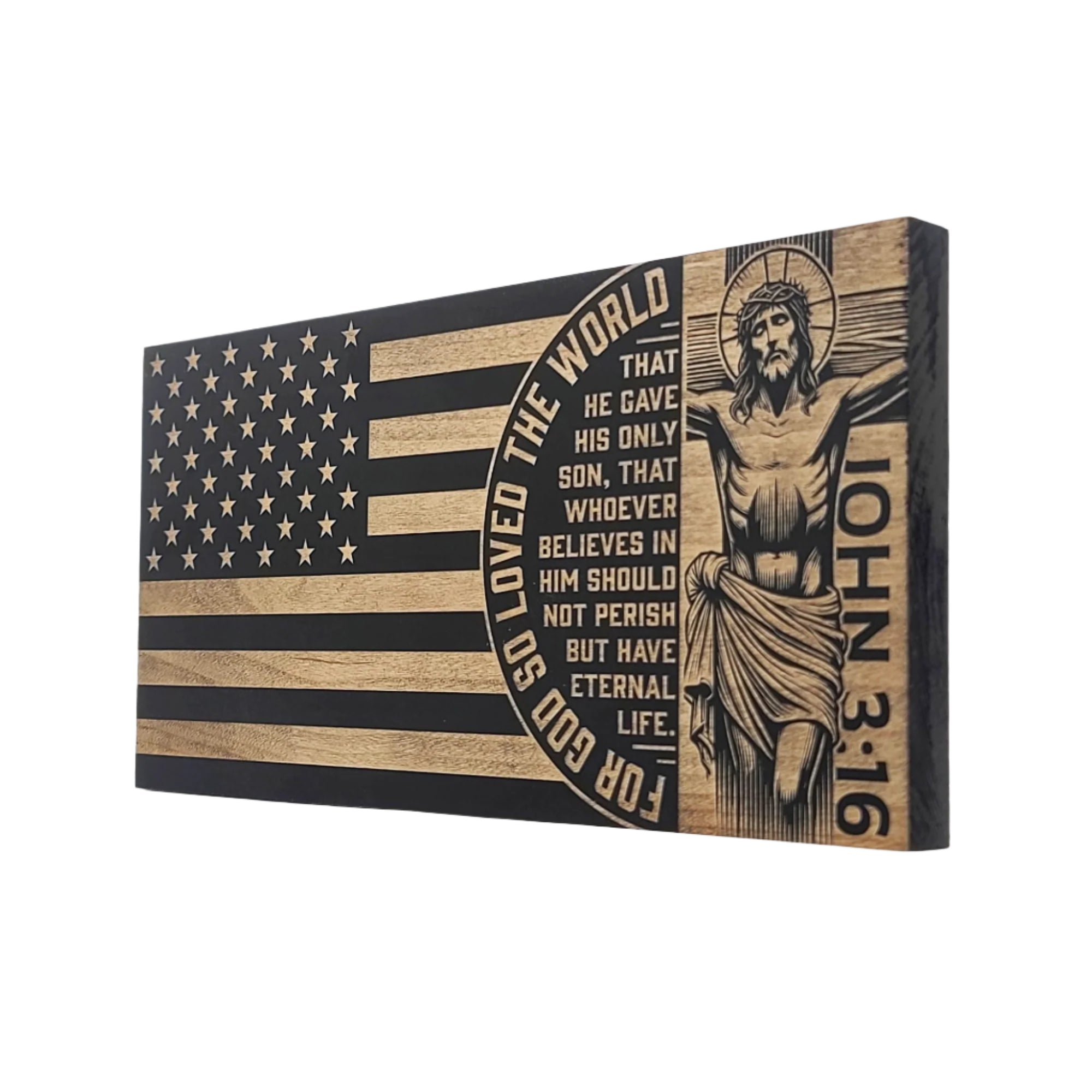 John 3:16 Engraved Wooden American Flag - LEF017