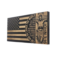 John 3:16 Engraved Wooden American Flag - LEF017