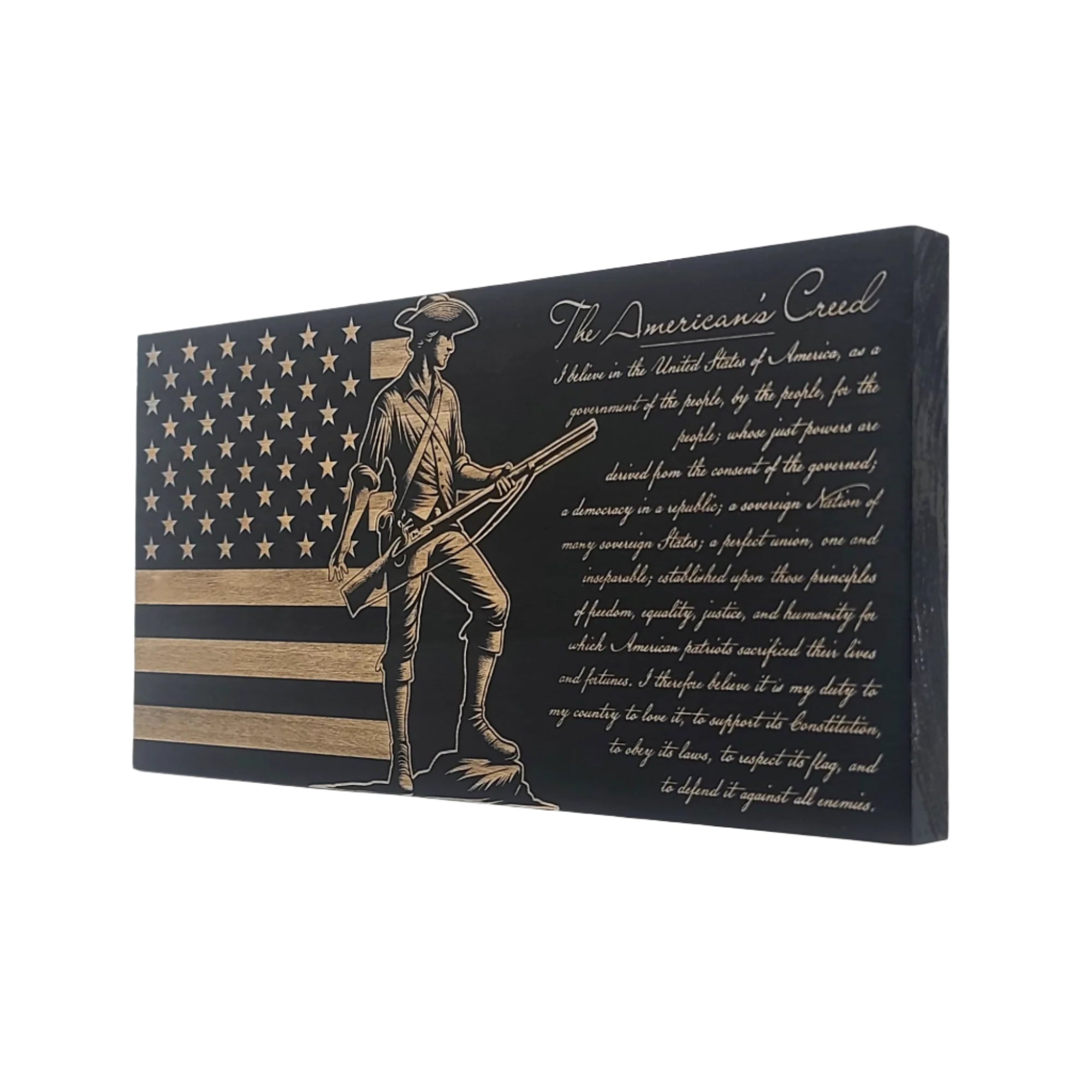 The American's Creed Engraved Wooden American Flag - LEF016