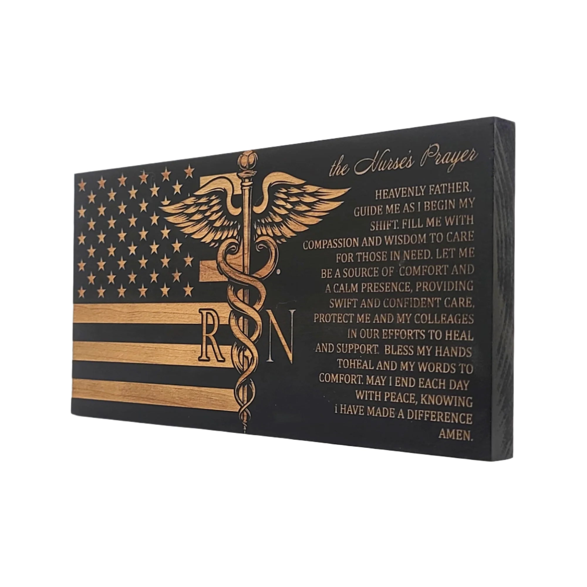 The Nurse's Prayer Engraved Wooden American Flag - LEF015