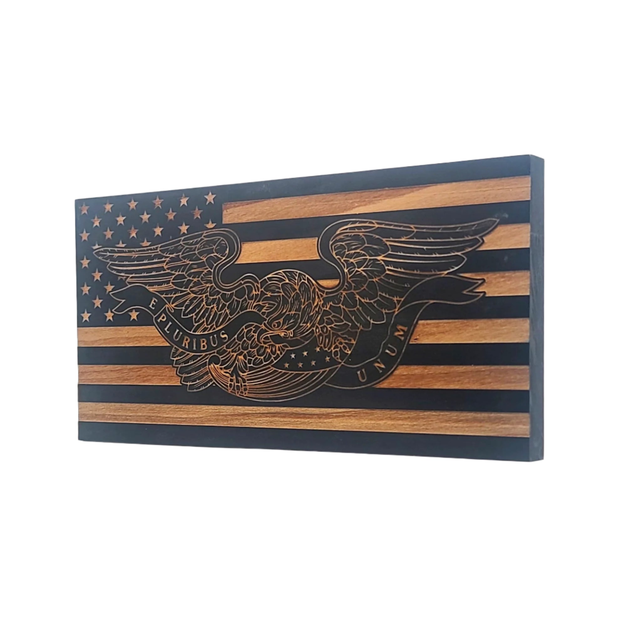 E Pluribus Unum Engraved Wooden American Flag - LEF008