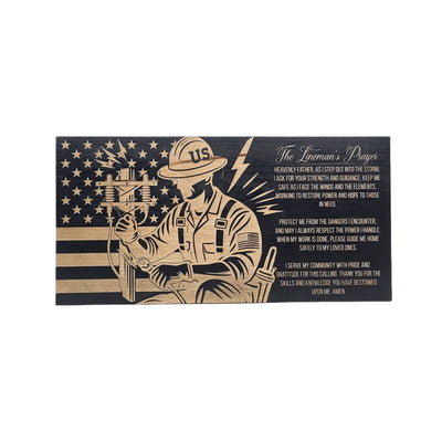 The Lineman's Prayer Engraved Wooden American Flag - LEF006