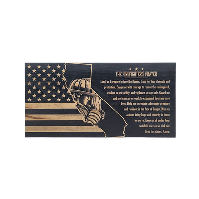 The Firefighter's Prayer (California) Engraved Wooden American Flag - LEF005