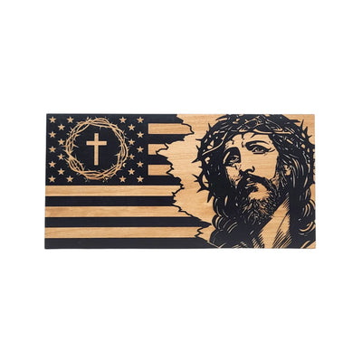 Jesus Wooden American Flag - LEF022
