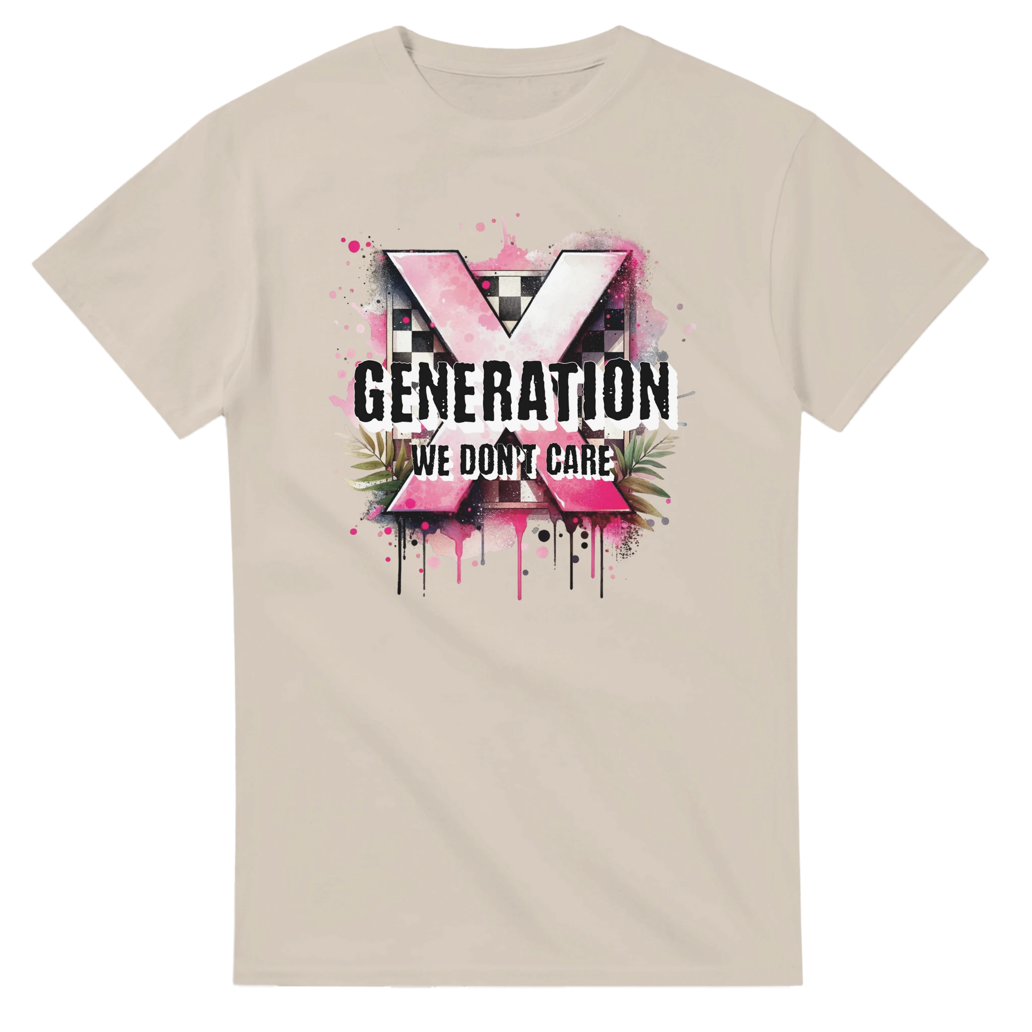Generation X Retro Pink Checkered We Don't Care T-Shirt | Gen X T-Shirt | GXT-016
