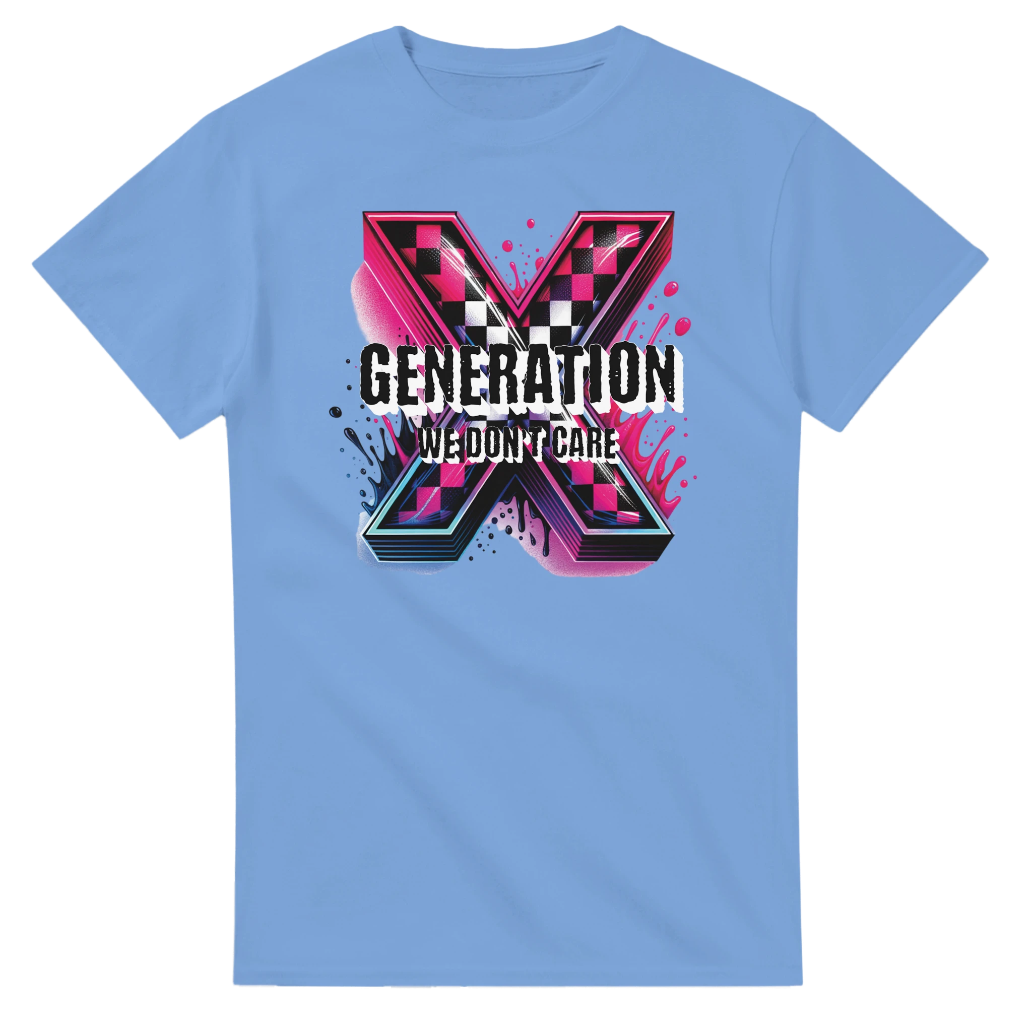 Generation X Retro Pink Checkered We Don't Care T-Shirt | Gen X T-Shirt | GXT-009